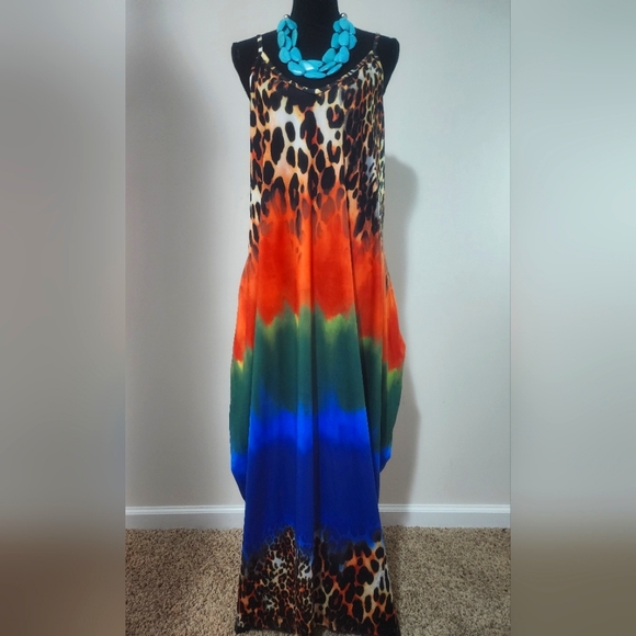 Ombre & Leopard Print Maxi Dress With Pockets - Picture 1 of 3